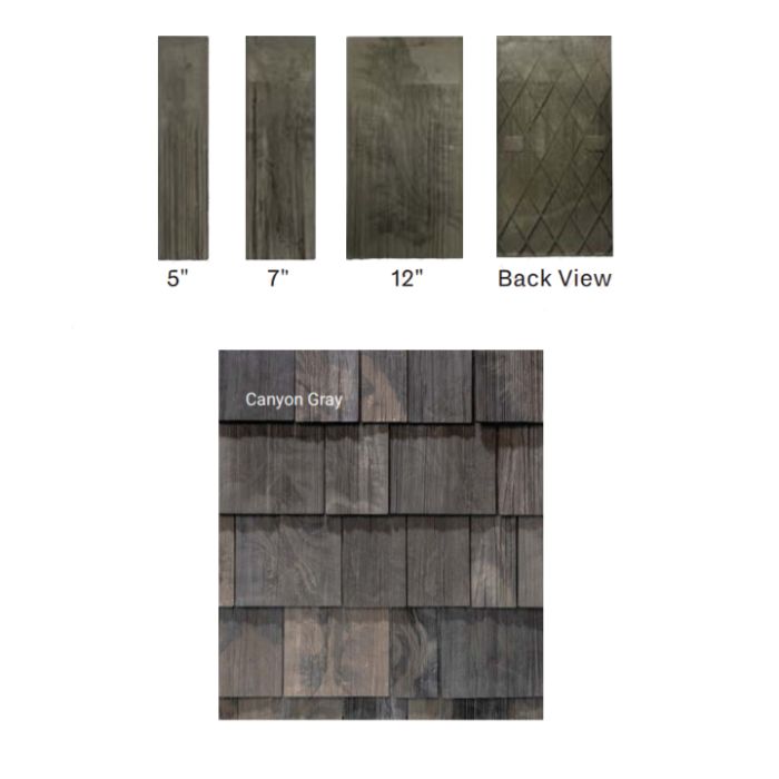 Brava Cedar Shake 22" Length X 5" 7" 12" Mixed Widths Canyon Gray 12/bundle