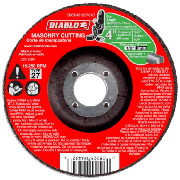 Diablo Masonry Cut Off Abrasive Wheel 4"x1/8"