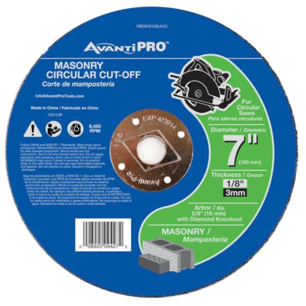 Avanti Masonry Cut Off Abrasive Wheel 7"x1/8"